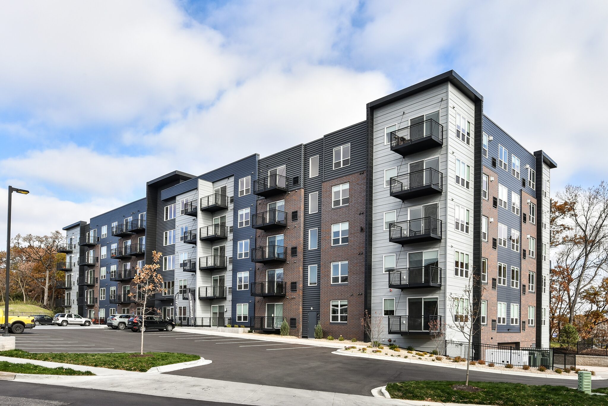 Altitude apartment building exterior with balconies