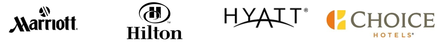 Marriott, Hilton, Hyatt and Choice Hotels logos